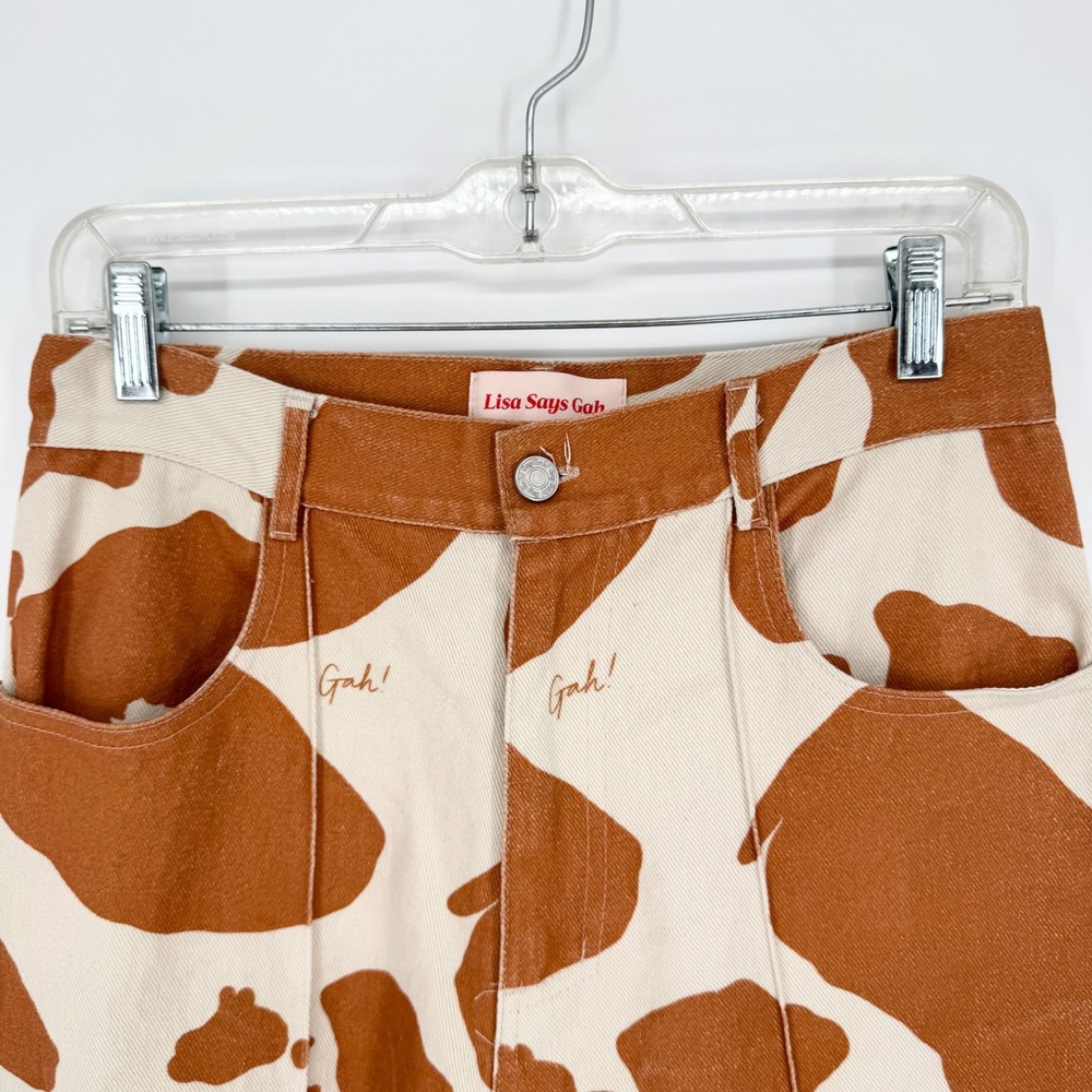 Lisa Says Gah Robyn Straight Leg Jeans In Brown Cow Print Sz 29 Maximalist Retro - Picture 5 of 11